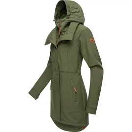Ragwear Damen, Softshellmantel lange Übergangsjacke Outdoormantel mit Kapuze Ybela Olive24 Gr. L - L