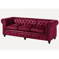 MASSIVMOEBEL24.DE Sofa 3-Sitzer Echtleder 216x82x75 rot CHESTERFIELD #403