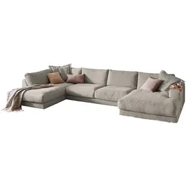 KAWOLA Wohnlandschaft U-Form Madeline Cord Longchair rechts steingrau