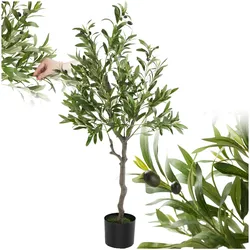 tectake® Künstlicher Olivenbaum, verschiedene Größen, mit viel Volumen, stabiler Kunststoff-Blumentopf