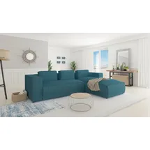 s-style möbel - Modernes Ecksofa Bello aus Türkis Cord mit Ottomane rechts und weichem Sitz, B/T/H: 262 cm / 176 cm / 64 cm - Türkis