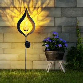 ETC Shop Solarleuchte Flamme Metall Glas H 93 cm 3er Set gelb