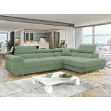 Mirjan24 Ecksofa Torezio Cord, mit Bettkasten und Schlaffunktion, Einstellbare Kopfstützen, 274x203x70-90 cm (Farbe: Poso 47, Se... - Grün