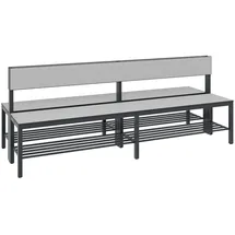 C+P Doppelseitige Sitzbank mit Rückenlehne, Basic Plus, H796xB1960xT760mm, Gestell Schwarzgrau / Dekor Silbergrau (8062-410)