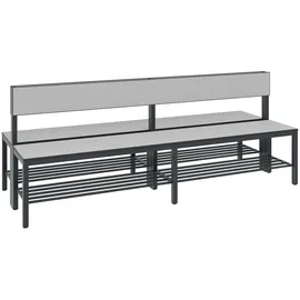 C+P Doppelseitige Sitzbank mit Rückenlehne, Basic Plus, H796xB1960xT760mm, Gestell Schwarzgrau / Dekor Silbergrau (8062-410)