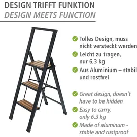 Wenko Alu-Design Klapptrittleiter 3 Stufen schwarz