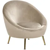 Sessel Samt beige taupe rund mit goldenen Metallbeinen Cocktailsessel Glam Langa