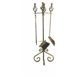 Markone Kaminbesteck Z122 goldfarben 26x36x79 cm mit Schaufel, Schürhaken, Besen und Zange