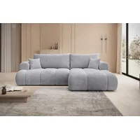 thematys Ecksofa mit Schlaffunktion und Bettkasten, L-Form, Cord und Bouclé + 2 Kissen, 260 x 165cm - Luxus Couch mit Bettfunktion mit Bonnellfedern grau
