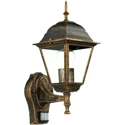 Licht-Erlebnisse Außenwandlampe TIROL mit Bewegungsmelder Schwarz Kupfer IP44 E27 Rustikale Wandleuchte Garten Haus, CX421-24-01 PIR
