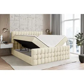 altdecor Boxspringbett mit Matratze Topper, Polsterbett mit Bettkasten VIONE-Z | Beige Monolith | 140x200