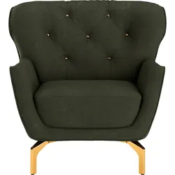 Sessel SIT & MORE "Orient 3 V", grün (dunkelgrün), B:90cm H:89cm T:88cm, 100% Polyester, Sessel, inkl. 1 Zierkissen mit Strass-Stein, goldfarbene Metallfüße
