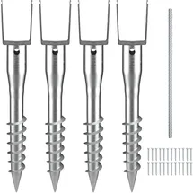 Vevor U-Pfostenträger 4er-Pack 100 x 70 x 700 mm DIY-Pfostenpfosten zum Einschrauben inkl. 6 Zugankern und einer Bewehrungsstange U-förmiger Pfostenhalter ideal für Briefkastenpfosten und Zaunpfosten