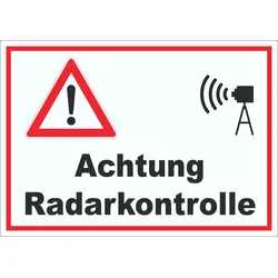 Achtung Radarkontrolle Auto und Kamera Aufkleber A4 (210x297mm)