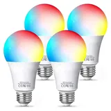 Fitop Alexa Glühbirne Smart Lampe E27, WLAN Lampe LED Kompatibel mit Alexa/Google Home, 9W, Dimmbar Warmweiß-Kaltweiß und Mehrfarbige Birne, Kontrolle durch APP, Kein Hub Benötigt, 4 Stück