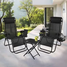 ML DESIGN modern living ML-Design 3-teiliges Sonnenliege Set klappbar, Gartenliege Set mit Tisch, Schwarz, Liegestuhl mit verstellbarem Kopfpolster & Rückenlehne, wetterfest/Outdoor, Relaxliege Gartenstuhl mit Getränkehalter