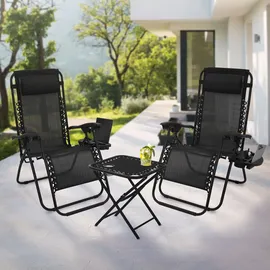ML DESIGN modern living ML-Design 3-teiliges Sonnenliege Set klappbar, Gartenliege Set mit Tisch, Schwarz, Liegestuhl mit verstellbarem Kopfpolster & Rückenlehne, wetterfest/Outdoor, Relaxliege Gartenstuhl mit Getränkehalter
