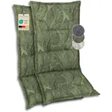 GO-DE Textil Bequeme und attraktive Polsterauflagen für Hochlehner-Gartenstühle (2er-Set, Blattmotiv groß grün, Hochlehner)