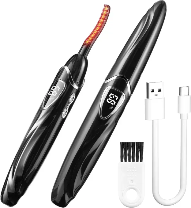Sunluxy S600 Schwarzer elektrischer Wimpernformer, natürliches Locken-Styling mit lang anhaltendem Halt, LED-Temperatur- und Batterieanzeige, intelligente Sicherheits-Automatikabschaltung, wiederaufladbarer, tragbarer Wimpernformer