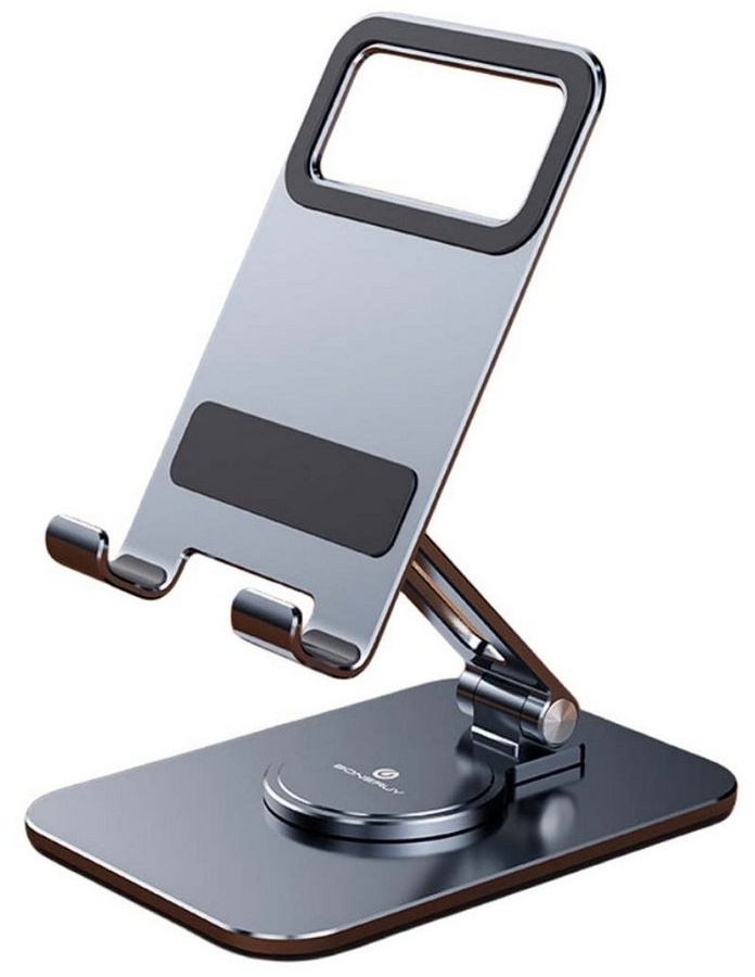 FIDDY Aluminiumlegierungs-Falt- und Mehrzweck-Drehständer für Smartphones Smartphone-Halterung, (1-tlg., Verdicktes Metall, verstärkte Stützstange, tragbar und faltbar) grau