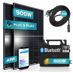 SUNNIVA® 900W Balkonkraftwerk 800W komplett Steckdose - Astro Energy 800W Wechselrichter - PV Solaranlage Komplettset - 2x 450W Solarmodule - inkl. 5m Kabel - Bluetooth WIFI