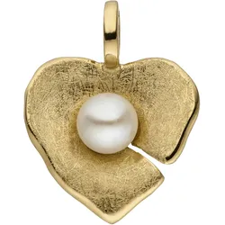 Perlen-Anhänger JOBO "Anhänger Herz mit Perle", gelb (gelbgold 585), Schmuckanhänger, Damen, Gelbgold 585-Perlen, Gelbgold 585, Perlen, 585 Gold eismatt mt Süßwasser-Zuchtperle