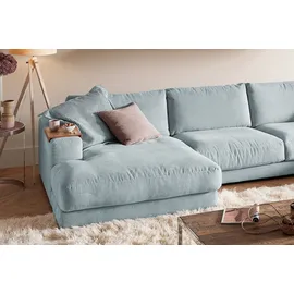 KAWOLA Wohnlandschaft U-Form Madeline Cord Longchair links hellblau