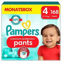 Pampers® Windeln premium protectionTM Monatsbox Größe Gr.4 (9-15 kg) für Babys und Kleinkinder (4-18 Monate), 168 St.