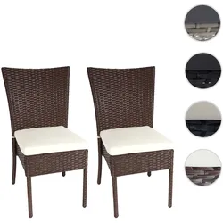 2er-Set Poly-Rattan Stuhl HWC-G19, Balkonstuhl Gartenstuhl, stapelbar ~ braun, Kissen creme