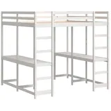 vidaXL Hochbett mit Schreibtisch 140 x 200 cm Kiefer massiv weiß
