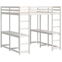 vidaXL Hochbett mit Schreibtisch 140 x 200 cm Kiefer massiv weiß