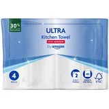 by Amazon ULTRA Küchenrolle, Extra Saugfähig, 4 Rollen (4 Rollen, 1-er Pack), 45 Blätter pro Rolle, Auswringen und Wiederverwenden, FSC-zertifiziert