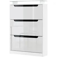 Vladon Schuhschrank, Weiß Hochglanz, Holzwerkstoff, 89x128x23 cm, Garderobe, Schuhaufbewahrung,