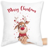 Shirtracer Kissen 40x40 Zierkissen - Weihnachtskissen Geschenke - Merry Christmas Rentier - 40 x 40 cm - Weiß - mit weihnachtsmotiv weihnacht Familie sofakissen Weihnachten Weihnachts bezug Xmas