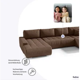 FEDVE Ecksofa mit Schlaffunktion DHAKA U Form Couch Sofagarnitur - Braun