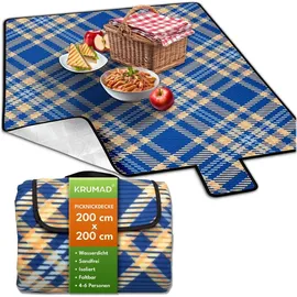 ebran trade Picknickdecke XXL 200 x 200 cm marineblau-orange