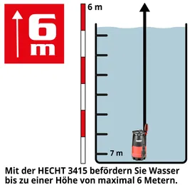 Hecht Tauchpumpe 3415 integrierter Schwimmer 11000 l/h 400 W 6 m Förderhöhe 7 m Tauchtiefe