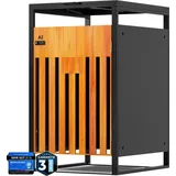 All Premium Mülltonnenbox 1er – Abschließbar, wetterfest & edle Holzoptik, für Garten, Hof & Straße, beliebig erweiterbar, legierter Stahl robust & langlebig