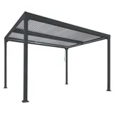 ALU Pergola 3x3m grau 8cm-Metall-Gestell Lamellendach Lamellen-Pavillon