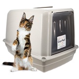 GarPet Katzenklo mit Deckel Katzentoilette XXL große Katzenklo Haubentoilette grau inkl. Aktivkohlefilter Katzen Klo geschlossen