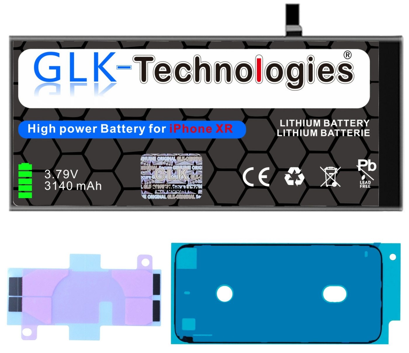 GLK-Technologies High Power Ersatz Akku für iPhone XR inkl. 2X Klebebandsätze Smartphone-Akku 3140 mAh (3,8 V)