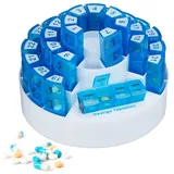 Relaxdays Tablettenbox, große Pillendose für 31 Tage, BPA-freier Kunststoff, tägliche Medikamentenbox, weiß/blau