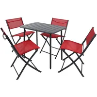 Ambia Garden Gartenset, Rot, Schwarz, Metall, Kunststoff, Textil, 5-teilig, Tisch klappbar, regenabweisend, rostfrei, UV-beständig, Stuhl klappbar, Balkonmöbel, Balkonmöbel-Sets