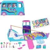 POLLY POCKET Polly Pocket-Mikropuppen und umwandelbarer Camper, mit Accessoires wie Haustieren und Spielzeugauto, mobiles Haustier-Abenteuer-Spielset, JCC22