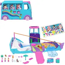 POLLY POCKET Polly Pocket-Mikropuppen und umwandelbarer Camper, mit Accessoires wie Haustieren und Spielzeugauto, mobiles Haustier-Abenteuer-Spielset, JCC22
