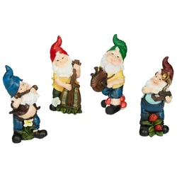 Relaxdays Gartenzwerge 4er Set Musiker Dunkelblau,Dunkelgrün,Rot