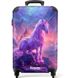 NoBoringSuitcases.com© Kinderkoffer Lila Einhorn in magischer Umgebung 55x35x20cm, 4 Rollen, Handgepäck-Koffer, Kinderkoffer, Reisekoffer Mädchen bunt 35 cm x 55 cm x 20 cm