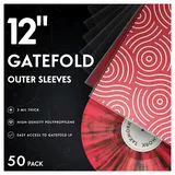 Gatefold Record Albums Outer Sleeves: Plastic Record Sleeves for 12-inch Vinyl Storage 3 Mil Thick Clear Album Cover Protectors, 50p