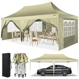 COBIZI Pavillon 3x6, Faltpavillon 3x6 Wasserdicht Stabil Winterfest, Sofort aufklappbare Vordächer Outdoor Gartenzelt mit 6 Seitenteilen, Khaki