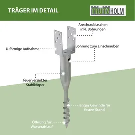 Trutzholm U-profil Bodenhülse zum Einschrauben 9x9 cm 68,5 cm Länge Feuerverzinkt für Vierkanthölzer 90 Mm